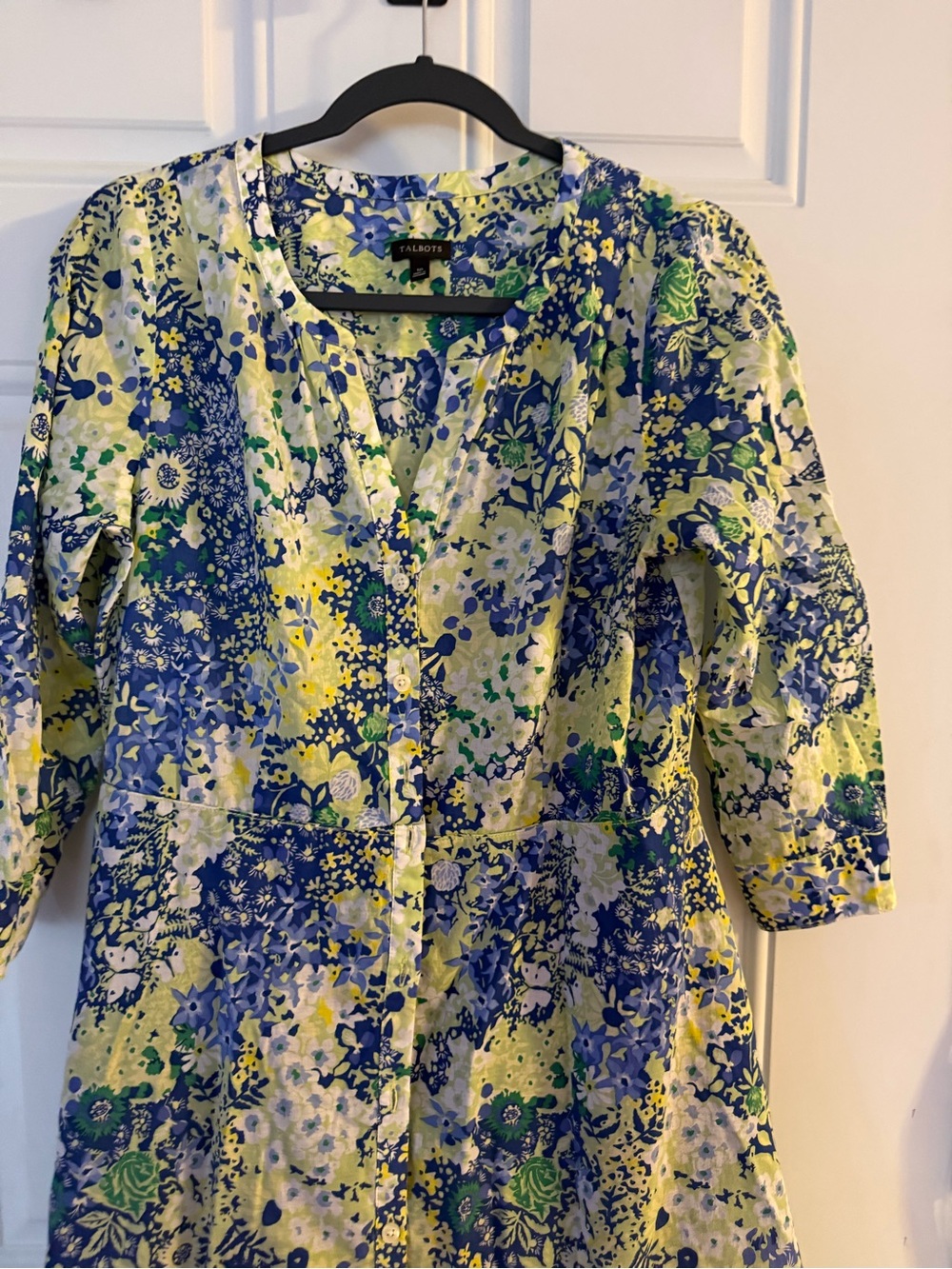 Talbots Floral V-Neck Button Front 3/4 Sleeve Fit & Flare Dress Cotton 10 - Picture 4 of 6